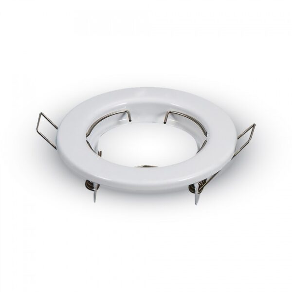 Λευκή βάση προβολέα με μεταλλικούς στηρίχους, κατάλληλη για μοντέρνο φωτισμό εσωτερικού χώρου.