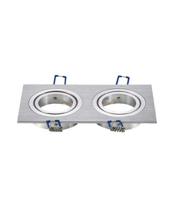 Διπλό σποτ φωτιστικό οροφής αλουμινίου, τετράγωνο σχήμα, ικανό για ενσωμάτωση σε ψευδοροφή.