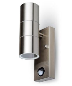Απλίκα εξωτερικού χώρου από ανοξείδωτο ατσάλι με αισθητήρα κίνησης, μοντέρνος σχεδιασμός.