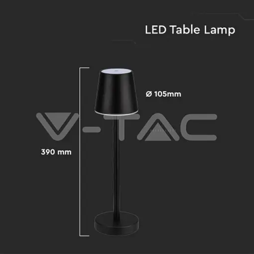 LED Επαναφορτιζόμενο Πορτατιφ 3W 4000Κ Μαύρο Dimmable Αφής V-TAC – 10194