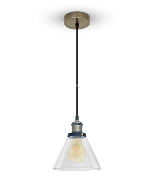 Κρεμαστό φωτιστικό με κωνικό γυαλί και εκτεθειμένο λαμπτήρα, ιδανικό για μοντέρνα διακόσμηση χώρου.