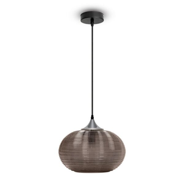 Κρεμαστό Φωτιστικό Οροφής Μονόφωτο E27 ø350 Γυαλί-Μέταλλο Μαύρο-Διάφανο V-TAC – 3880