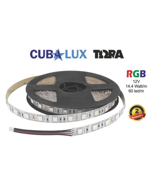 LED Ταινία 14.4W 12V CUBALUX Dimmable  Αδιάβροχη IP65 RGB Πολύχρωμη 5 Μέτρα CL50-0046