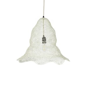 GloboStar® KENTUCKY 01889 Vintage Κρεμαστό Φωτιστικό Πλέγμα Μονόφωτο 1 x E27 IP20 Λευκό Μέταλλο – Μ50 x Π50 x Υ48cm