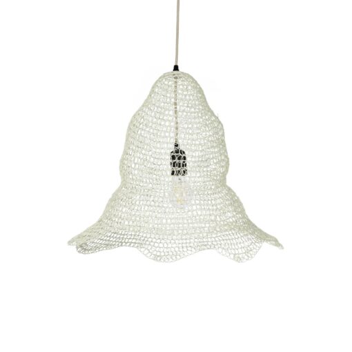 GloboStar® KENTUCKY 01889 Vintage Κρεμαστό Φωτιστικό Πλέγμα Μονόφωτο 1 x E27 IP20 Λευκό Μέταλλο – Μ50 x Π50 x Υ48cm