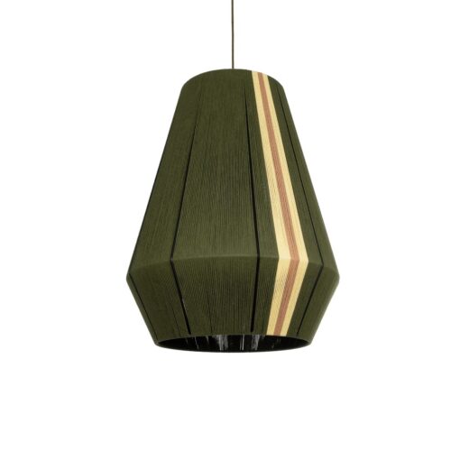 GloboStar® SALERNO 02335 Boho Κρεμαστό Φωτιστικό Πλέγμα Μονόφωτο 1 x E27 IP20 Πράσινο, Μπεζ & Καφέ Νήμα – Μ50 x Π50 x Υ60cm