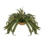 GloboStar® Artificial Garden FERN HANGING PLANT 20622 Τεχνητό Κρεμαστό Διακοσμητικό Φυτό Φτέρης Π90 x Μ90 x Y70cm