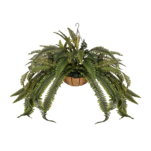 GloboStar® Artificial Garden FERN HANGING PLANT 20622 Τεχνητό Κρεμαστό Διακοσμητικό Φυτό Φτέρης Π90 x Μ90 x Y70cm