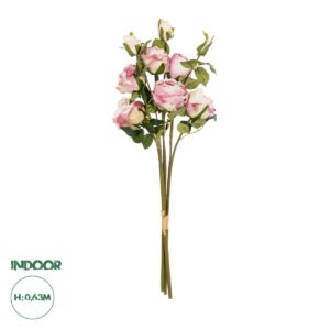 GloboStar® Artificial Garden DUSTY PINK ROSE BOUQUET 21083 Τεχνητό Διακοσμητικό Μπουκέτο Τριαντάφυλλα Ανοιχτό Ροζ Y63cm