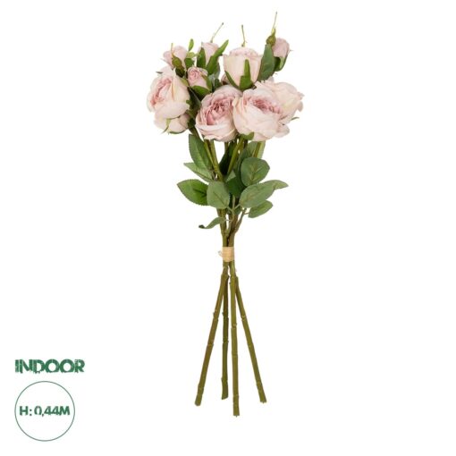 GloboStar® Artificial Garden DUSTY PINK ROSE BOUQUET 21084 Τεχνητό Διακοσμητικό Μπουκέτο Τριαντάφυλλα Ανοιχτό Ροζ Y44cm