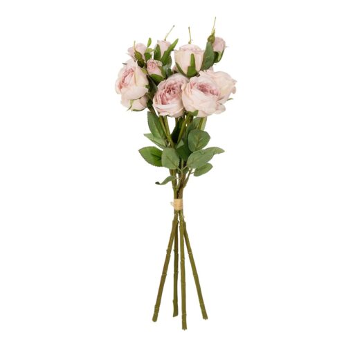 GloboStar® Artificial Garden DUSTY PINK ROSE BOUQUET 21084 Τεχνητό Διακοσμητικό Μπουκέτο Τριαντάφυλλα Ανοιχτό Ροζ Y44cm