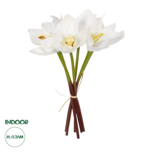 GloboStar® Artificial Garden WHITE ORCHID BOUQUET 21151 Τεχνητό Διακοσμητικό Μπουκέτο Λευκής Ορχιδέας Y26cm