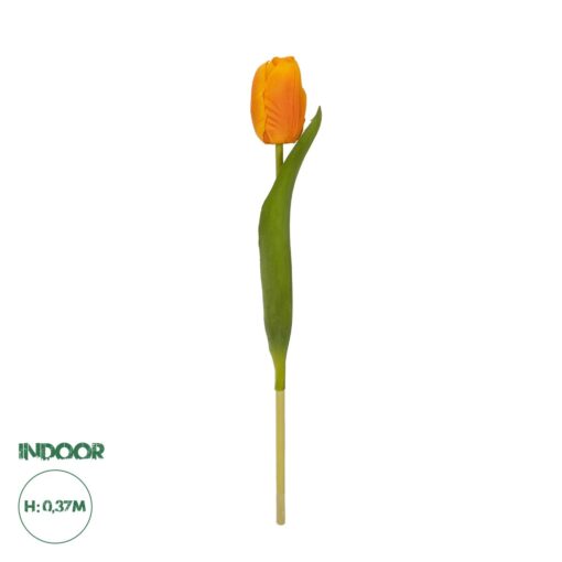 GloboStar® Artificial Garden ORANGE TULIP BRANCH 21202 Τεχνητό Διακοσμητικό Κλαδί Πορτοκαλί Τουλίπα Y37cm