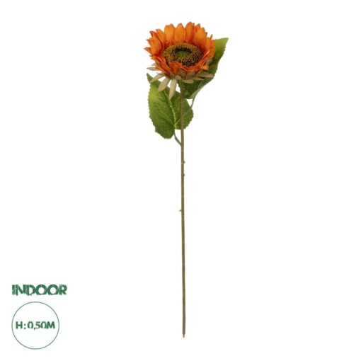 GloboStar® Artificial Garden ORANGE SUNFLOWER BRANCH 21213 Τεχνητό Διακοσμητικό Κλαδί Ηλιοτρόπιο Πορτοκαλί Y50cm