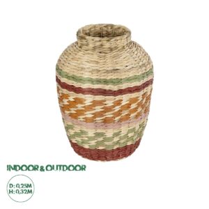 GloboStar® Artificial Garden TORONTO 21224 Διακοσμητικό Πλεκτό Καλάθι – Κασπώ Γλάστρα – Flower Pot Μπεζ με Πολύχρομο Π25 x M25 x Υ32cm