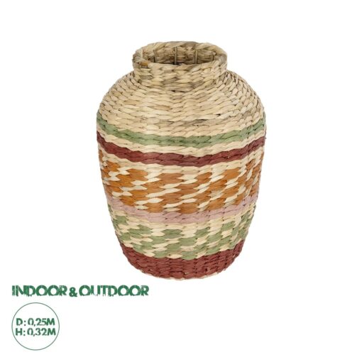 GloboStar® Artificial Garden TORONTO 21224 Διακοσμητικό Πλεκτό Καλάθι – Κασπώ Γλάστρα – Flower Pot Μπεζ με Πολύχρομο Π25 x M25 x Υ32cm