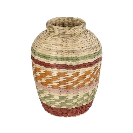 GloboStar® Artificial Garden TORONTO 21224 Διακοσμητικό Πλεκτό Καλάθι – Κασπώ Γλάστρα – Flower Pot Μπεζ με Πολύχρομο Π25 x M25 x Υ32cm