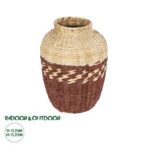 GloboStar® Artificial Garden TOULOUSE 21225 Διακοσμητικό Πλεκτό Καλάθι – Κασπώ Γλάστρα – Flower Pot Μπεζ με Κόκκινο Π25 x M25 x Υ32cm