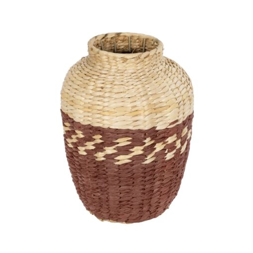GloboStar® Artificial Garden TOULOUSE 21225 Διακοσμητικό Πλεκτό Καλάθι – Κασπώ Γλάστρα – Flower Pot Μπεζ με Κόκκινο Π25 x M25 x Υ32cm