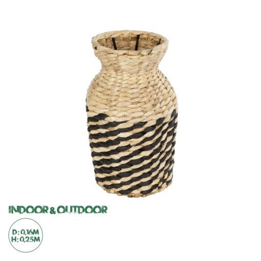 GloboStar® Artificial Garden VERSALLES 21226 Διακοσμητικό Πλεκτό Καλάθι – Κασπώ Γλάστρα – Flower Pot Μπεζ με Μαύρο Π16 x M16 x Υ25cm