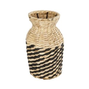 GloboStar® Artificial Garden VERSALLES 21226 Διακοσμητικό Πλεκτό Καλάθι – Κασπώ Γλάστρα – Flower Pot Μπεζ με Μαύρο Π16 x M16 x Υ25cm