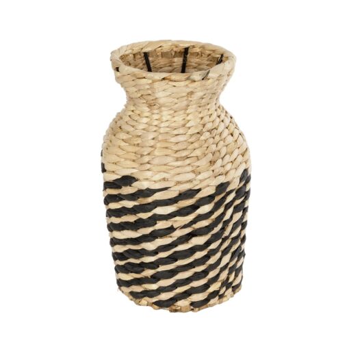GloboStar® Artificial Garden VERSALLES 21226 Διακοσμητικό Πλεκτό Καλάθι – Κασπώ Γλάστρα – Flower Pot Μπεζ με Μαύρο Π16 x M16 x Υ25cm
