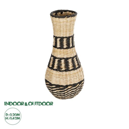 GloboStar® Artificial Garden MONTMARTRE 21227 Διακοσμητικό Πλεκτό Καλάθι – Κασπώ Γλάστρα – Flower Pot Μπεζ με Μαύρο Π20 x M20 x Υ42cm