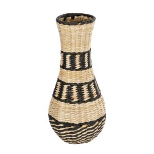 GloboStar® Artificial Garden MONTMARTRE 21227 Διακοσμητικό Πλεκτό Καλάθι – Κασπώ Γλάστρα – Flower Pot Μπεζ με Μαύρο Π20 x M20 x Υ42cm