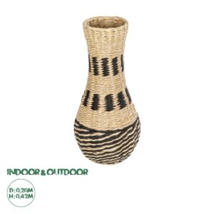 GloboStar® Artificial Garden BOLOGNA 21228 Διακοσμητικό Πλεκτό Καλάθι – Κασπώ Γλάστρα – Flower Pot Μπεζ με Μαύρο Π20 x M20 x Υ42cm