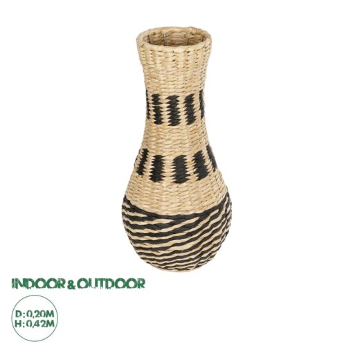 GloboStar® Artificial Garden BOLOGNA 21228 Διακοσμητικό Πλεκτό Καλάθι – Κασπώ Γλάστρα – Flower Pot Μπεζ με Μαύρο Π20 x M20 x Υ42cm