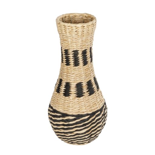 GloboStar® Artificial Garden BOLOGNA 21228 Διακοσμητικό Πλεκτό Καλάθι – Κασπώ Γλάστρα – Flower Pot Μπεζ με Μαύρο Π20 x M20 x Υ42cm