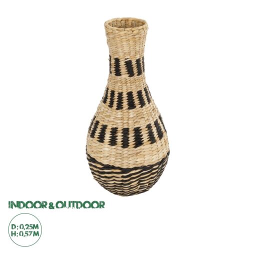 GloboStar® Artificial Garden HAVANA 21230 Διακοσμητικό Πλεκτό Καλάθι – Κασπώ Γλάστρα – Flower Pot Μπεζ με Μαύρο Π25 x M25 x Υ57cm