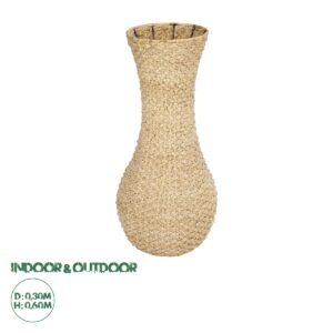 GloboStar® Artificial Garden SANDIAGO 21233 Διακοσμητικό Πλεκτό Καλάθι – Κασπώ Γλάστρα – Flower Pot Μπεζ Π30 x M30 x Υ60cm