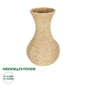 GloboStar® Artificial Garden SANDIAGO 21234 Διακοσμητικό Πλεκτό Καλάθι – Κασπώ Γλάστρα – Flower Pot Μπεζ Π25 x M25 x x Υ40cm