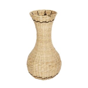 GloboStar® Artificial Garden MONACO 21236 Διακοσμητικό Πλεκτό Καλάθι – Κασπώ Γλάστρα – Flower Pot Μπεζ με Καφέ Π25 x M25 x Υ45cm