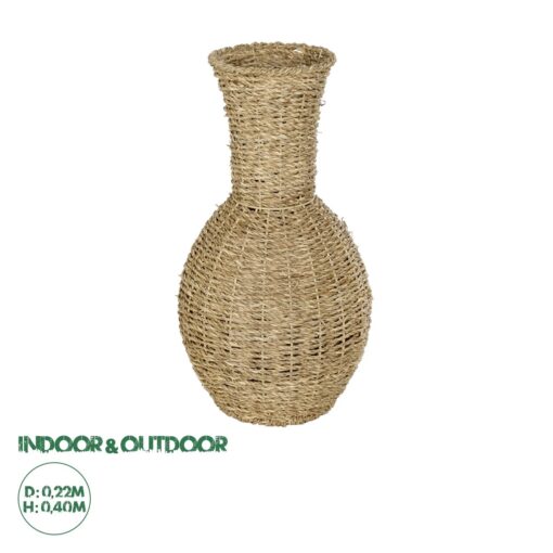 GloboStar® Artificial Garden MAUI 21242 Διακοσμητικό Πλεκτό Καλάθι – Κασπώ Γλάστρα – Flower Pot Μπεζ Π22 x M22 x Υ40cm