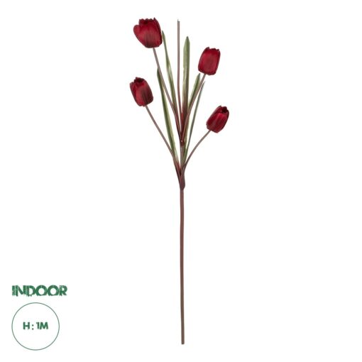 GloboStar® Artificial Garden RED TULIP BRANCH 21309 Τεχνητό Διακοσμητικό Κλαδί Κόκκινη Τουλίπα Y100cm