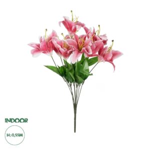 GloboStar® Artificial Garden PINK LILY BOUQUET 21314 Τεχνητό Διακοσμητικό Μπουκέτο Ροζ Κρίνα Y55cm