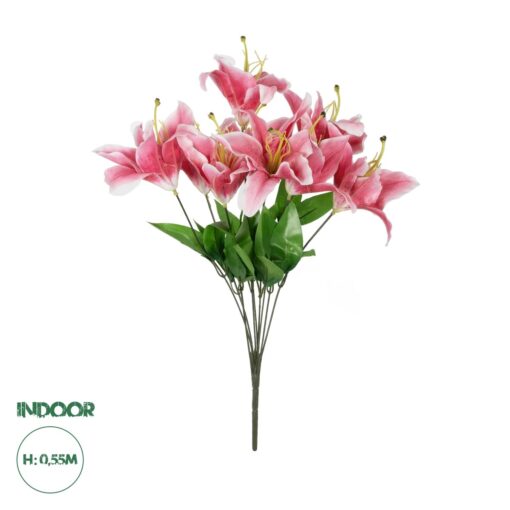 GloboStar® Artificial Garden PINK LILY BOUQUET 21314 Τεχνητό Διακοσμητικό Μπουκέτο Ροζ Κρίνα Y55cm