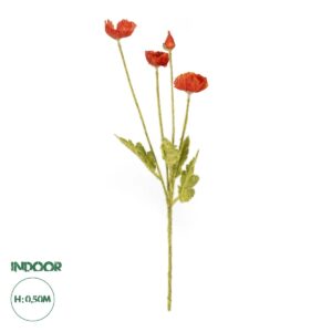 GloboStar® Artificial Garden RED POPPY BRANCH 21333 Τεχνητό Διακοσμητικό Κλαδί Παπαρούνα Κόκκινη Y50cm