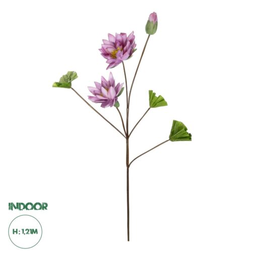 GloboStar® Artificial Garden PINK LOTUS BRANCH 21335 Τεχνητό Διακοσμητικό Ροζ Κλαδί Λωτός Y120cm