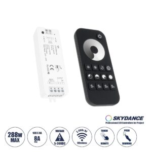GloboStar® 73118 RT1+V1 SKYDANCE ΣΕΤ Dimmer & Ασύρματο Χειριστήριο Αφής 1 Group RF 2.4Ghz 8A Max DC 5-36V (288W) – DC 3V IP20 – 5 Χρόνια Εγγύηση