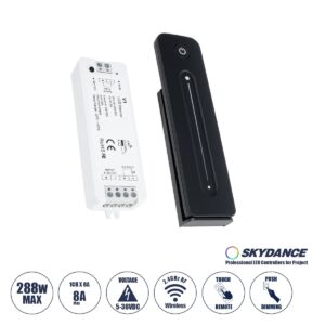 GloboStar® 73119 V1+R11 SKYDANCE ΣΕΤ Dimmer & Ασύρματο Χειριστήριο Αφής 1 Group RF 2.4Ghz 8A Max DC 5-36V (288W) – DC 3V IP20 – 5 Χρόνια Εγγύηση