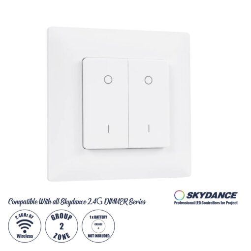 GloboStar® 73122 PF1-2 SKYDANCE Ασύρματο Επιτοίχιο Χειριστήριο 2 Group  RF 2.4Ghz DC3V IP20 – Μ8.5 x Π8.5 x Υ1.7cm – 5 Χρόνια Εγγύηση