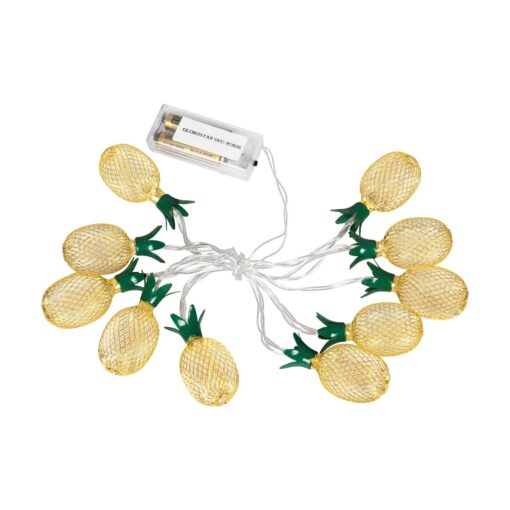 GloboStar® 85806 Διακοσμητική Γιρλάντα Pineapple Lamp 2 Μέτρα με Διακόπτη On/Off – 10 LED 1W με Μπαταρίες 2xAA & Διάφανο Καλώδιο IP44 Θερμό Λευκό 3000K Μ2m