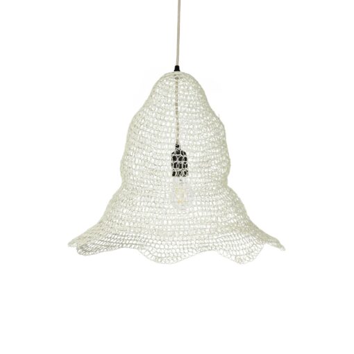 GloboStar® KENTUCKY 01889 Vintage Κρεμαστό Φωτιστικό Πλέγμα Μονόφωτο 1 x E27 IP20 Λευκό Μέταλλο – Μ50 x Π50 x Υ48cm