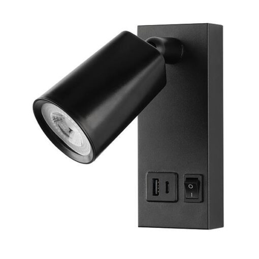ΑΠΛΙΚΑ ΚΡΕΒΑΤΙΟΥ ΑΝΑΓΝΩΣΗΣ ΜΕ USB TYPE C 5W 3000K 150X80X145mm ΜΑΥΡΗ ARTE ILLUMINA CHARGE