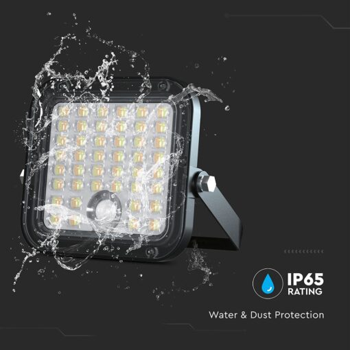 10W LED Ηλιακός Προβολέας Μαύρος 4000K+6000K με Ανιχνευτή Κίνησης & Τηλεχειριστήριο IP65 V-TAC  23756
