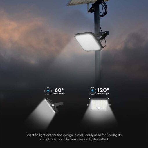 10W LED Ηλιακός Προβολέας Μαύρος 4000K+6000K με Ανιχνευτή Κίνησης & Τηλεχειριστήριο IP65 V-TAC  23756