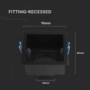 Χωνευτή Βάση Σποτ GU10 Τετράγωνη Μαύρη Αλουμινίου Βαθιά με Κυψέλες V-TAC  23764